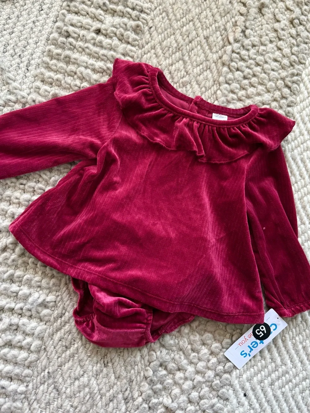 Carter's Girls burgundy velour Two-Piece Set dress and bloomers soft NWT 9 month